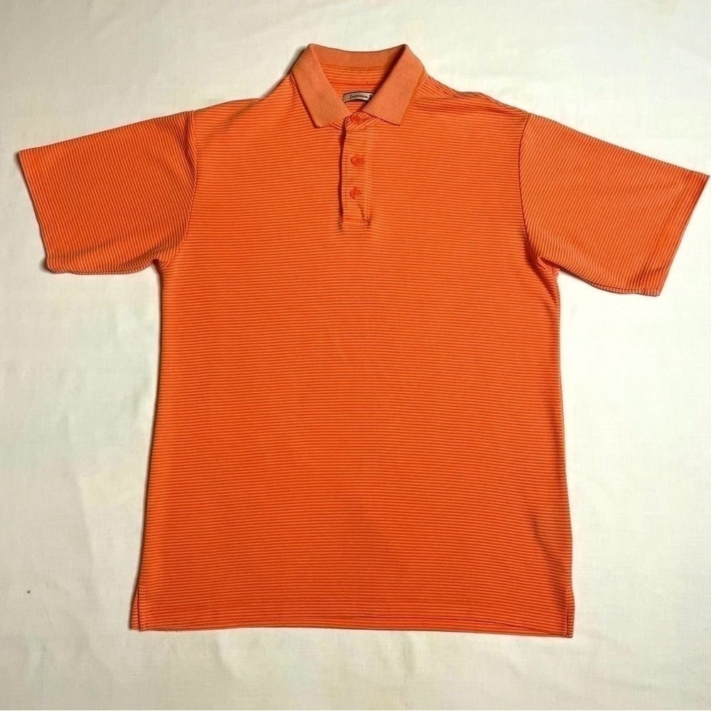 Jamaica Jaxx Men's Short Sleeve Orange Coral Striped Collar Polo Shirt Size M